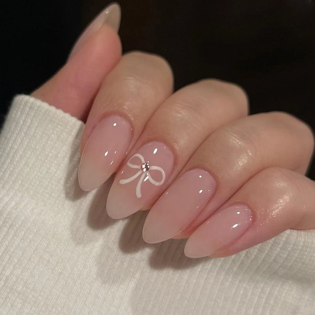 Medium Acrylic Almond Fake Nails – Removable Press-On, French Style, Europe/USA Design