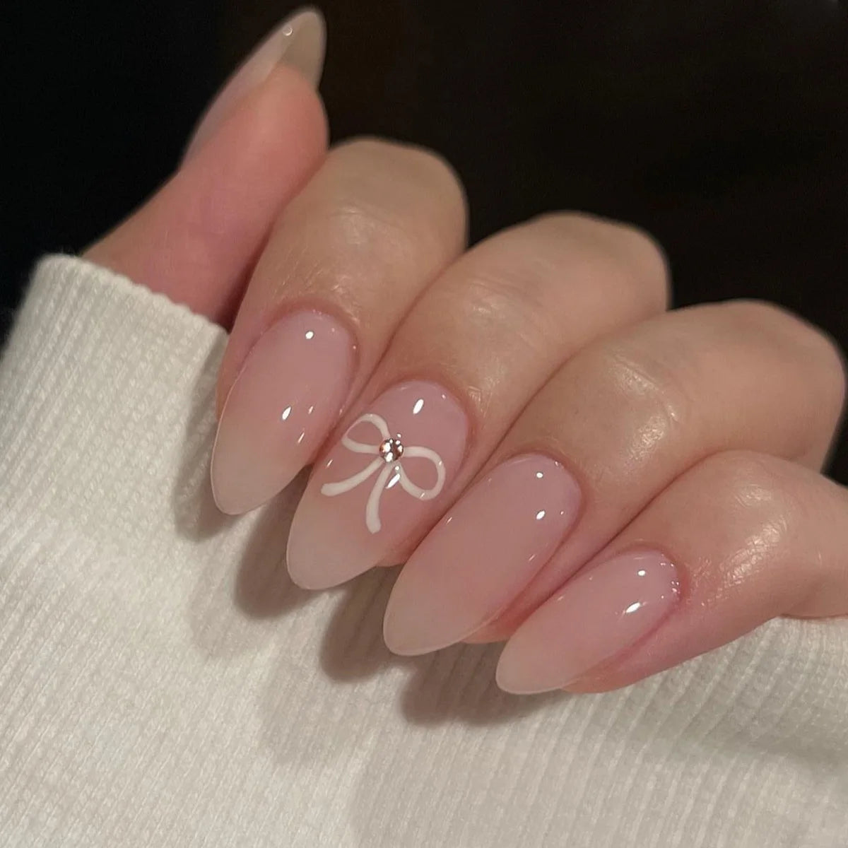 Medium Acrylic Almond Fake Nails – Removable Press-On, French Style, Europe/USA Design