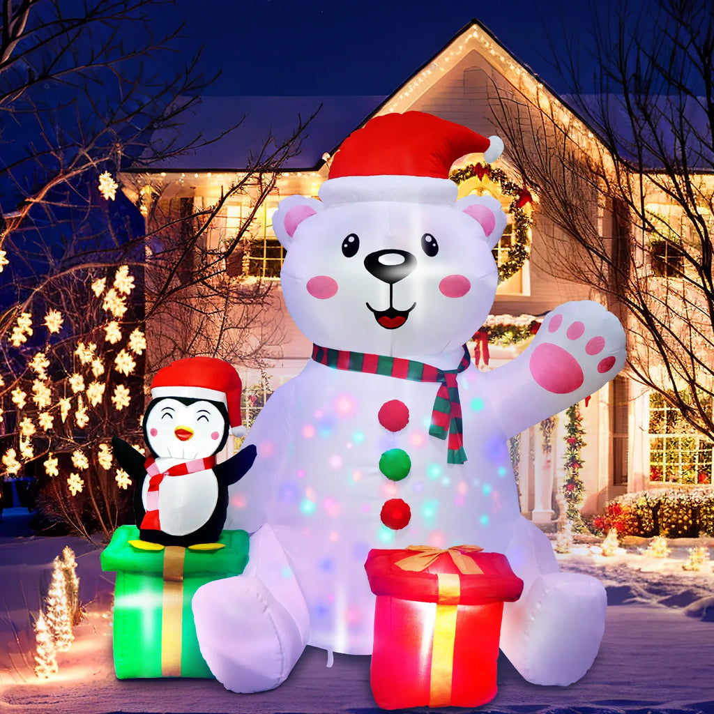 🎄 6FT Polar Bear & Penguin LED Inflatable – Noël Outdoor Decor