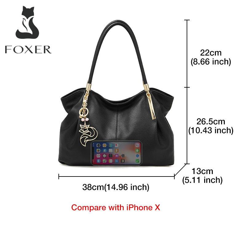 FOXER Genuine Leather Tote – Elegant Women’s Shoulder Bag