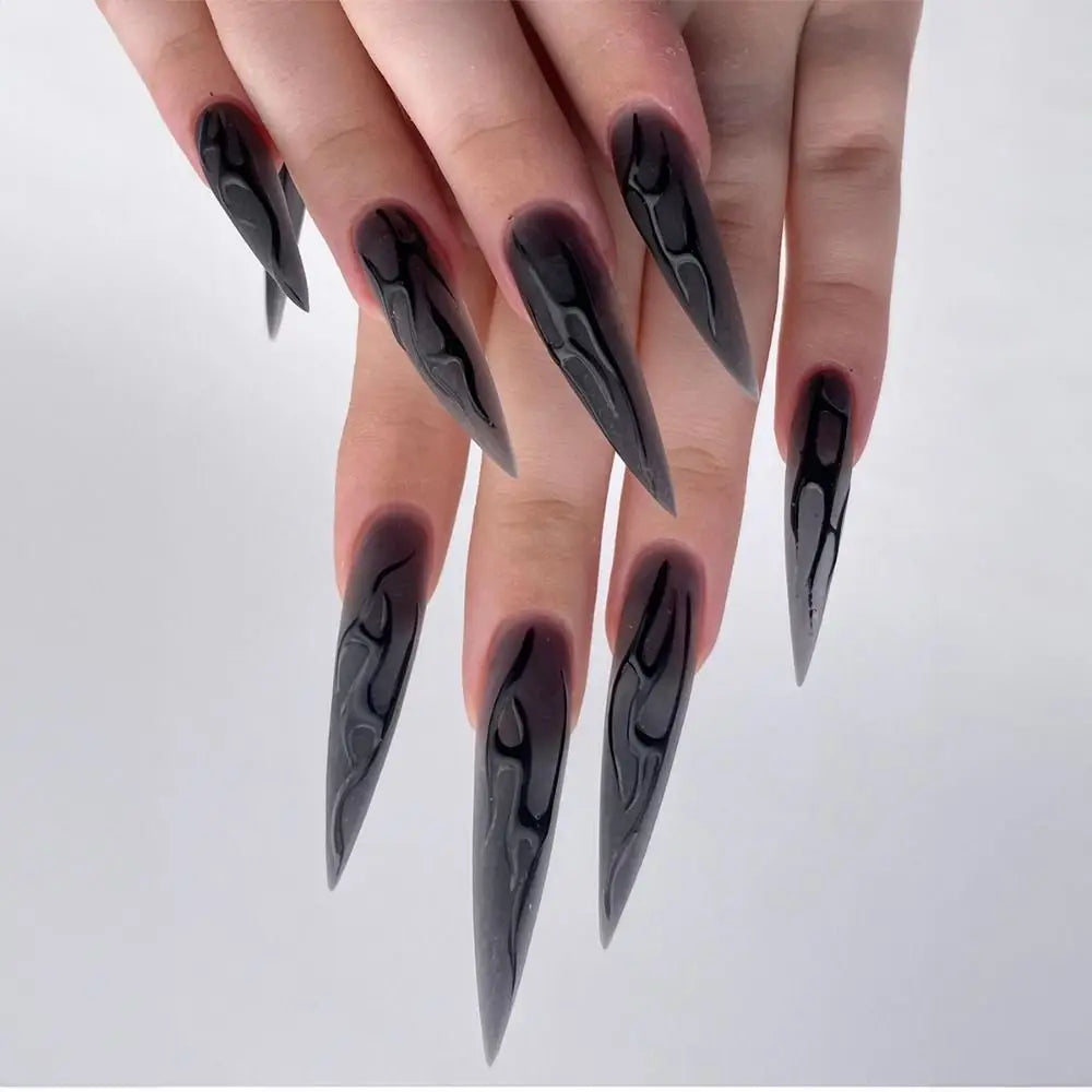 24PCS Stiletto French Fake Nails – White Edge, Aurora, Full Cover, Press-On, DIY Detachable