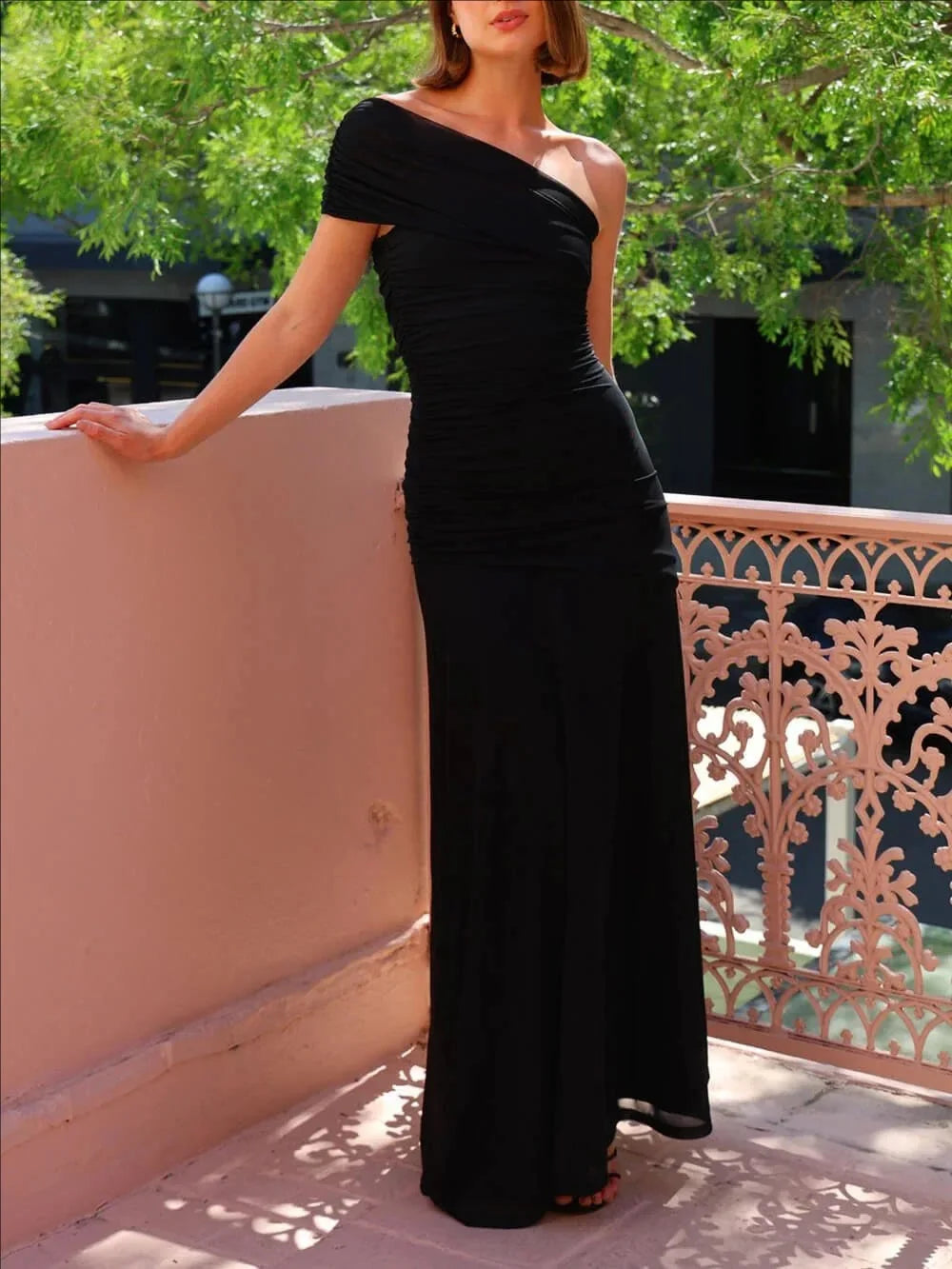 Pure Color Asymmetrical Backless Bodycon Dress