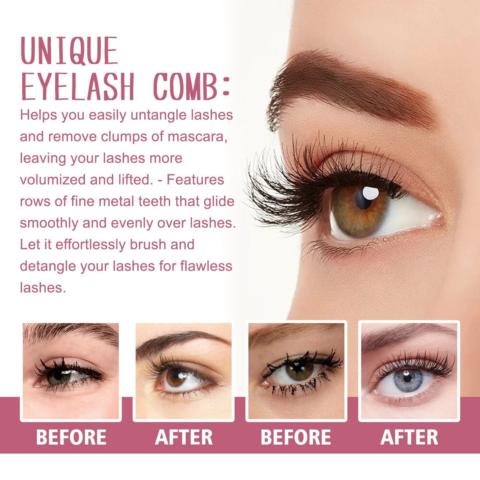 Portable Eyelash Brush Comb – Collapsible, Stainless Steel, Mascara & Curl Tool