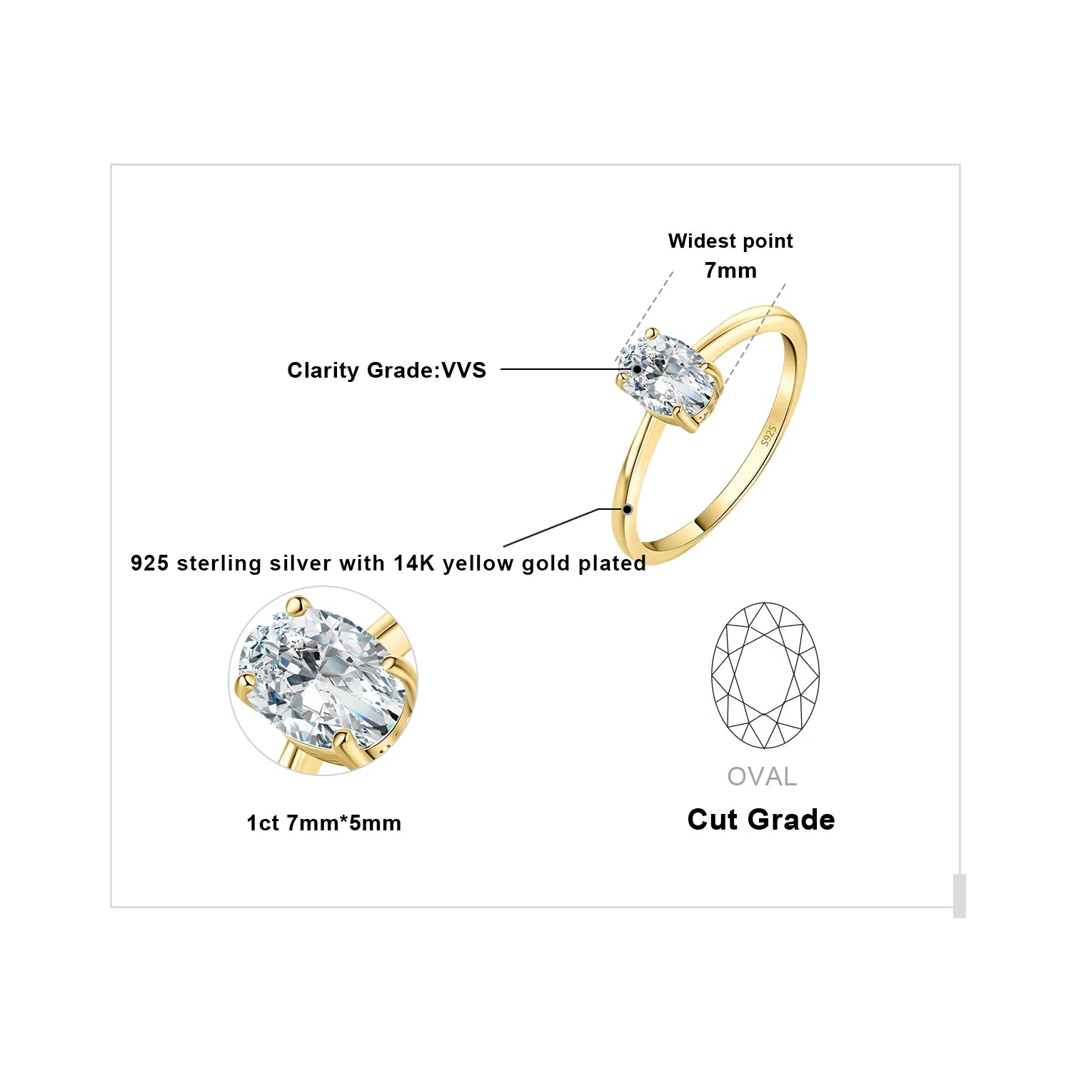 1ct 2ct Oval Moissanite Solitaire Ring 925 Silver