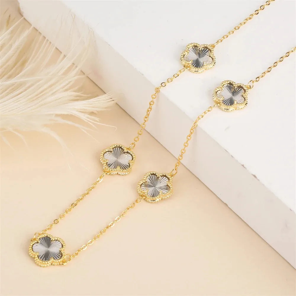Five-Leaf Flower Jewelry Set – Bracelet & Necklace for Women