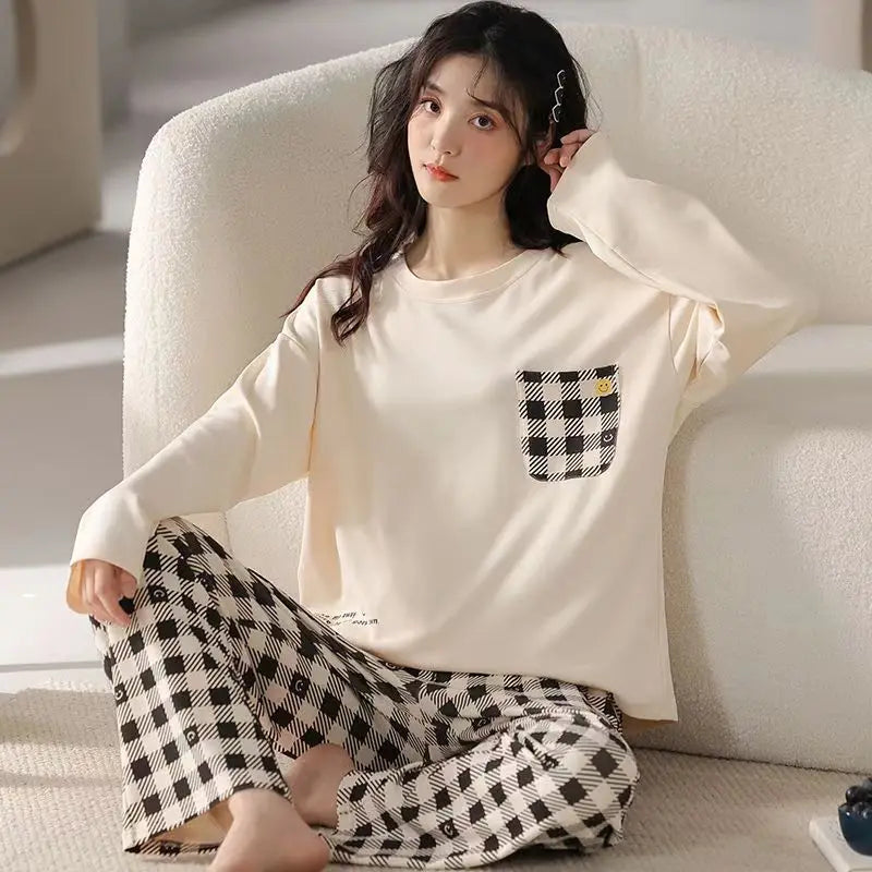 Women’s Cartoon Long-Sleeve Pajamas – Spring & Autumn Homewear Loose Fit