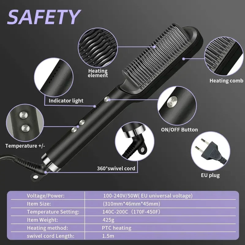 Professional Electric Hair Straightener – Quick Heat, Hot Comb, Multifunctional Hairstyle Brush