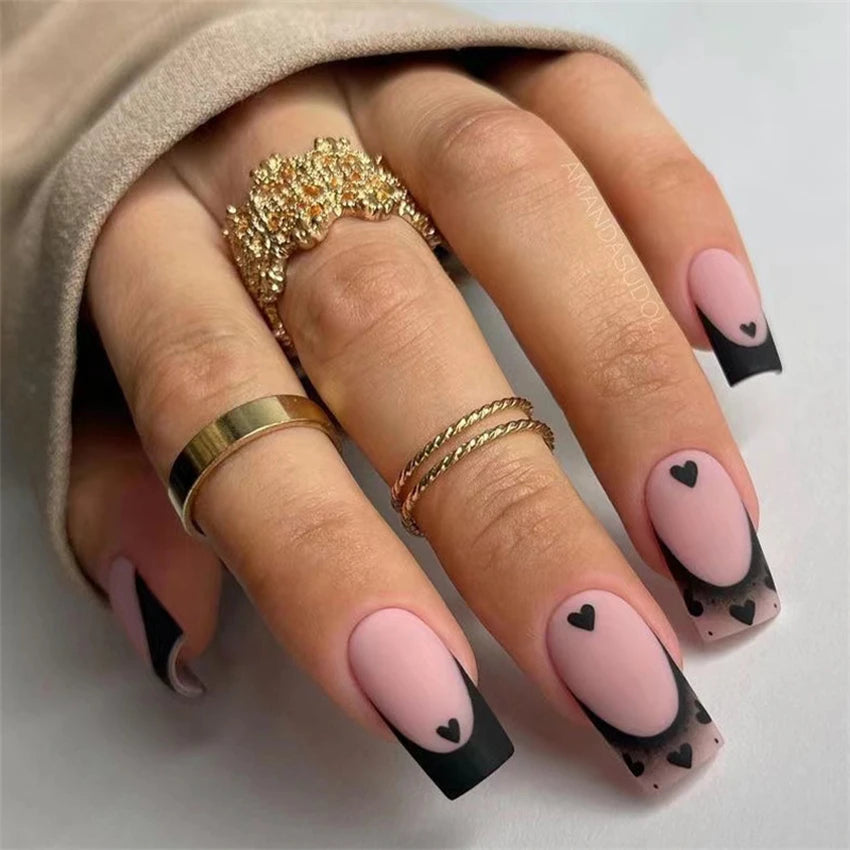 24pcs Wine Red Glitter Gradient Press-On Nails