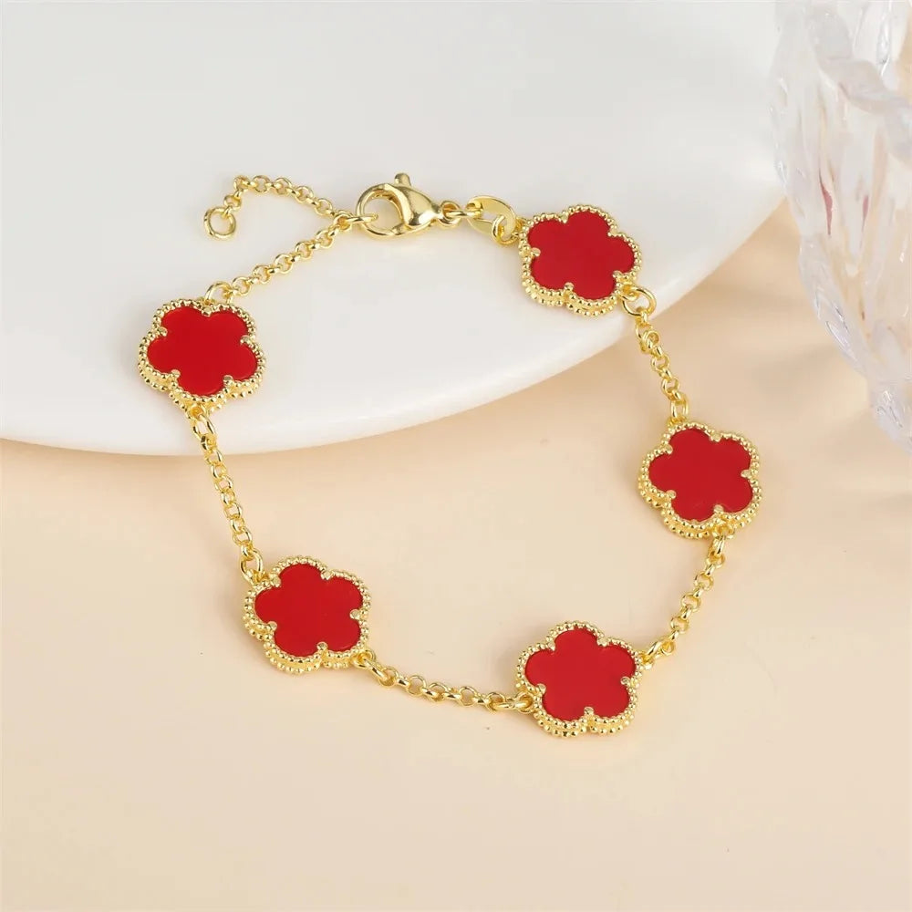 Five-Leaf Flower Jewelry Set – Bracelet & Necklace for Women