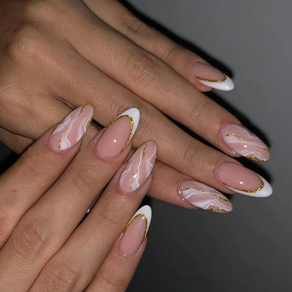 ARTAUG 24PCS Press-On Nails – Medium Stiletto, Pink Bowknot, French Trim, Full Cover