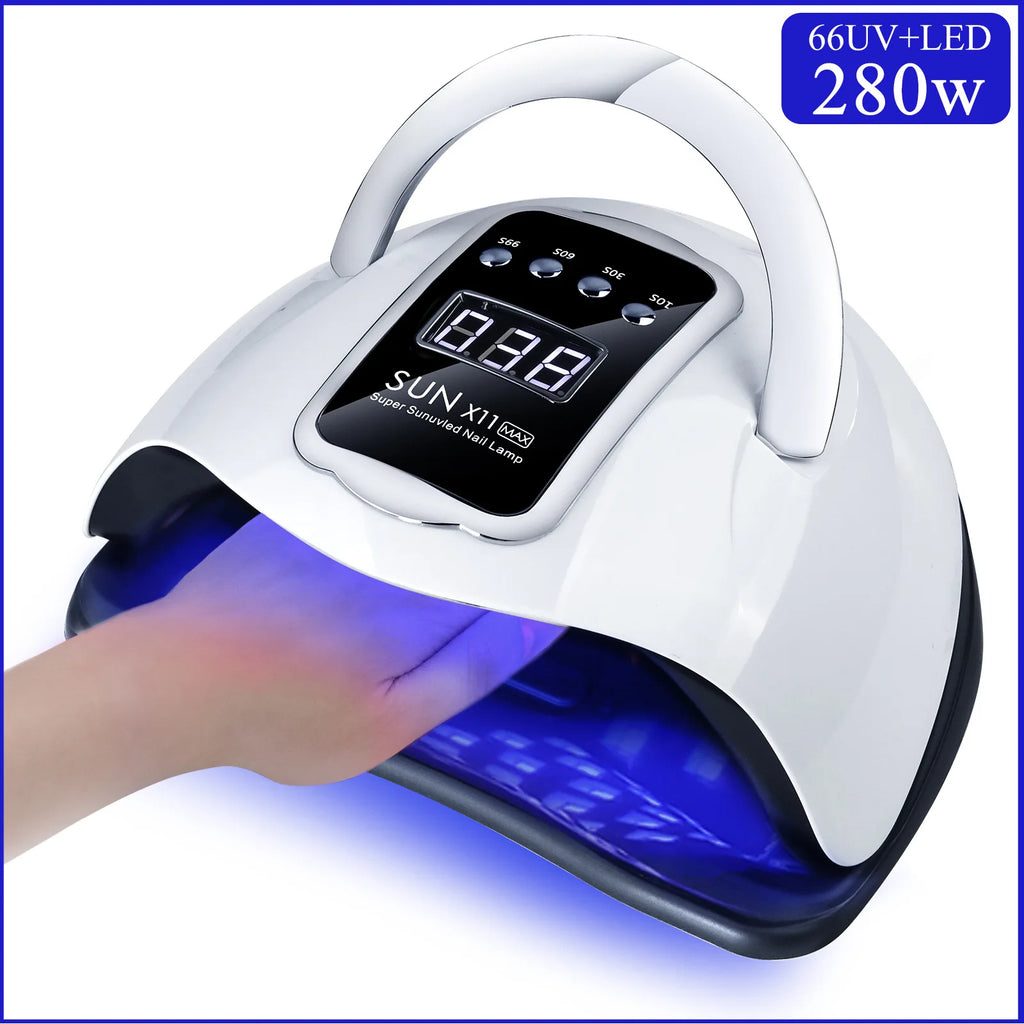 280W UV LED Nail Lamp X11 – Smart Sensor, Fast 30s Gel Curing, Portable for Salon & Home