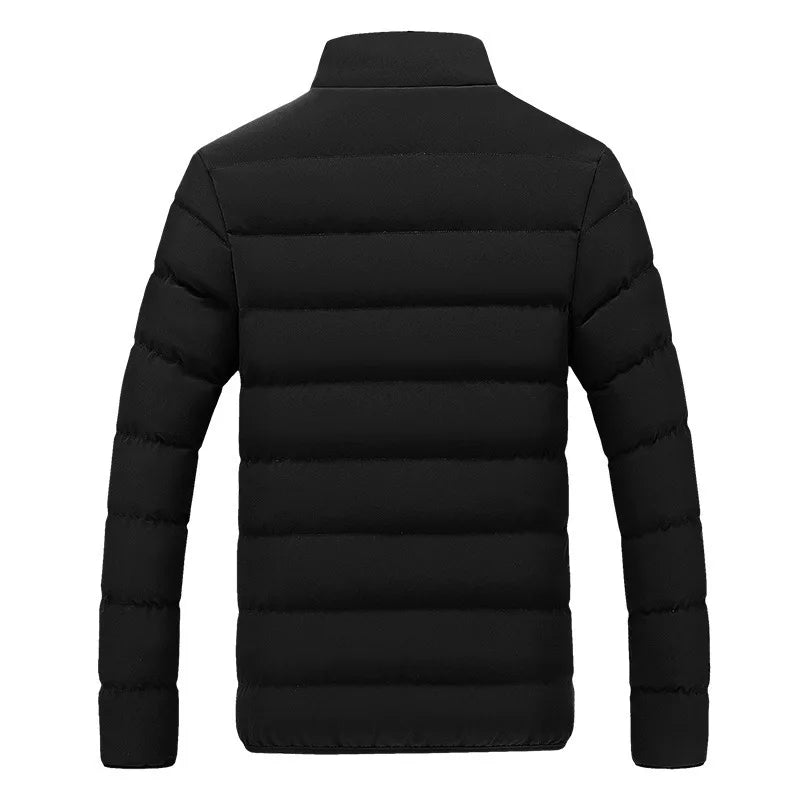 Men's Cotton Padded Jacket – Black, Warm, Casual, Autumn/Winter, Standing Collar, Thick Parker Coat
