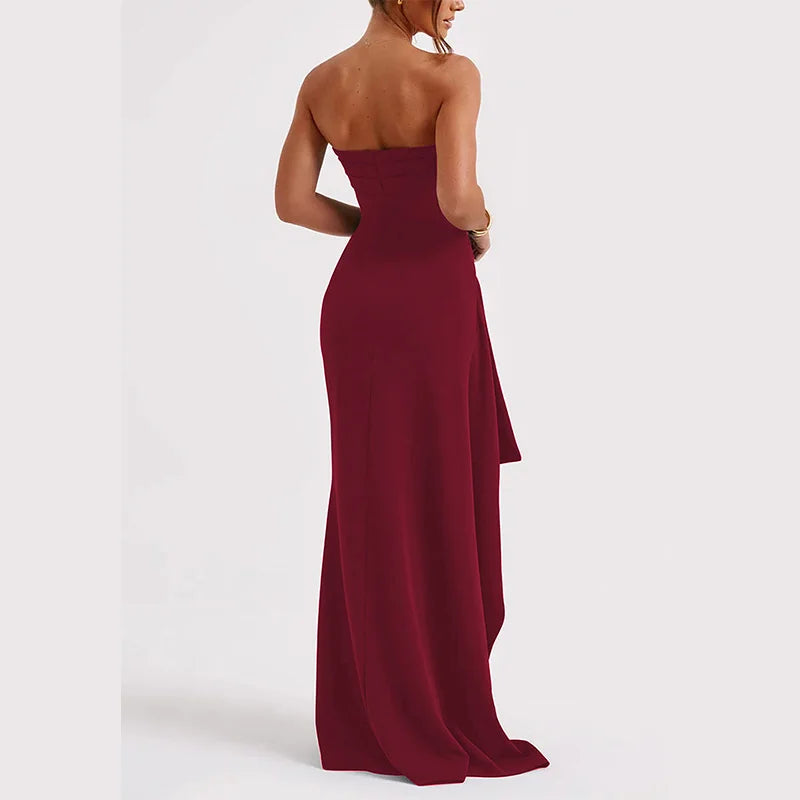 Women’s Summer Strapless High-Slit Evening Dress