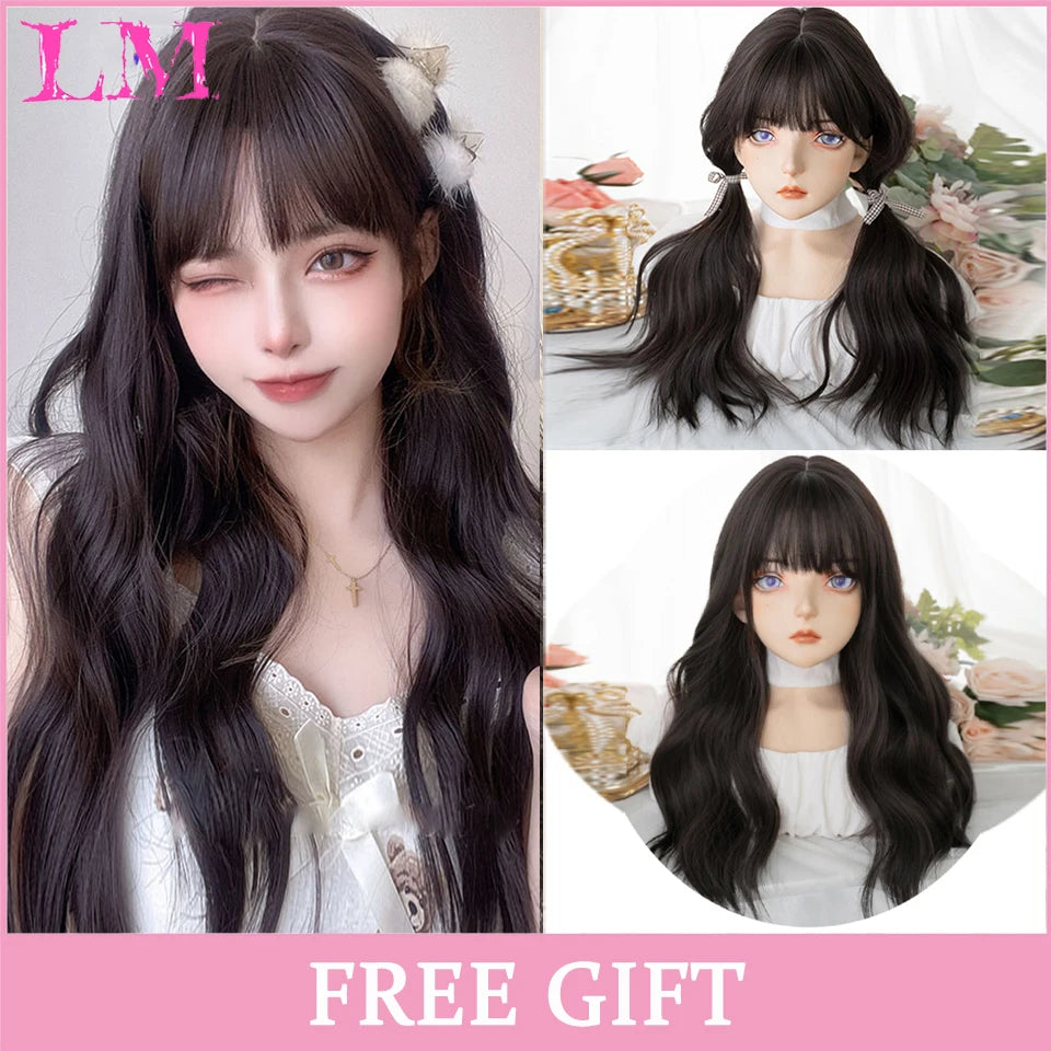 LM Cosplay Wig – 24" Long, Straight Pink, Bangs, Heat-Resistant