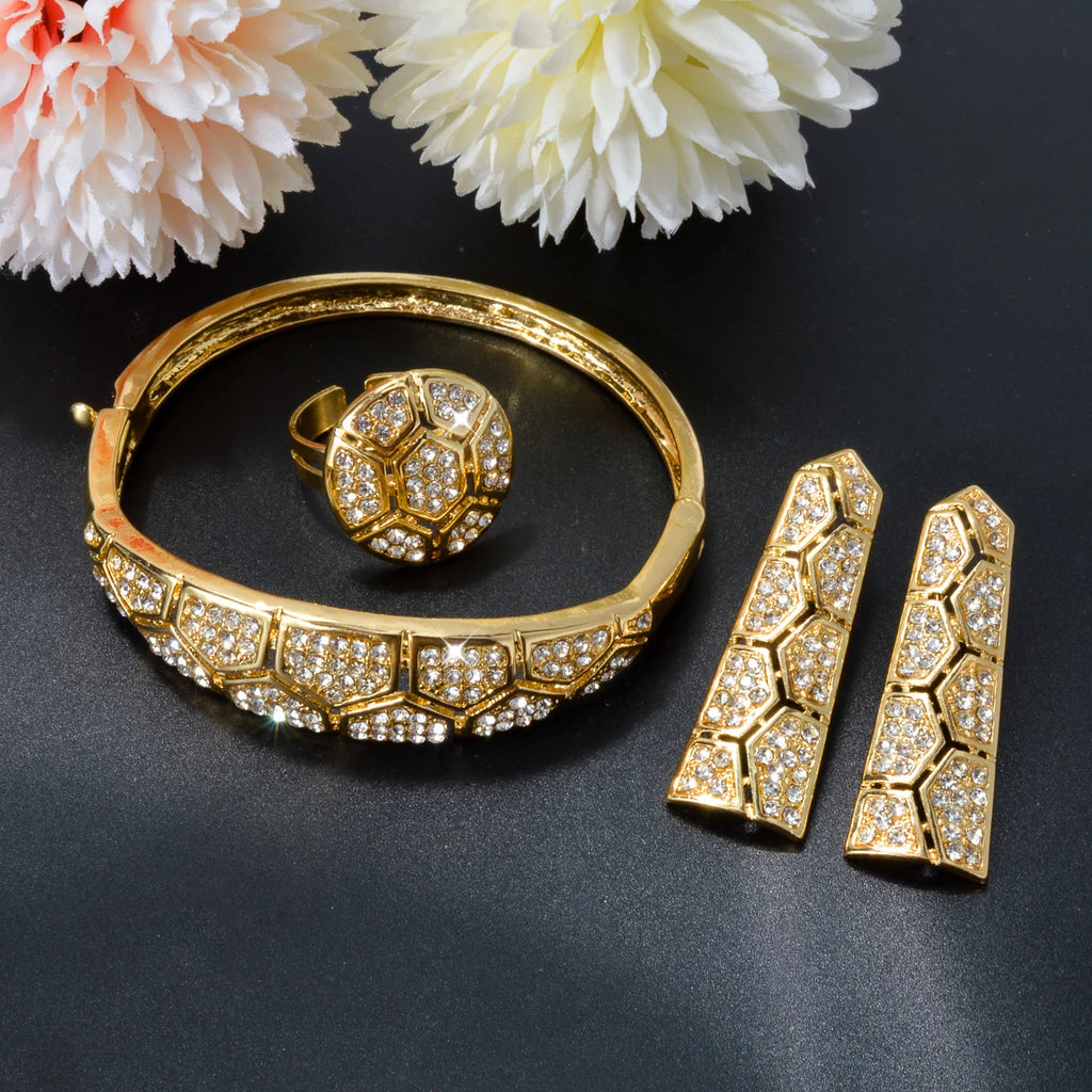 Sunny Jewelry Bridal Set – Gold Plated Earrings, Necklace, Bracelet & Ring