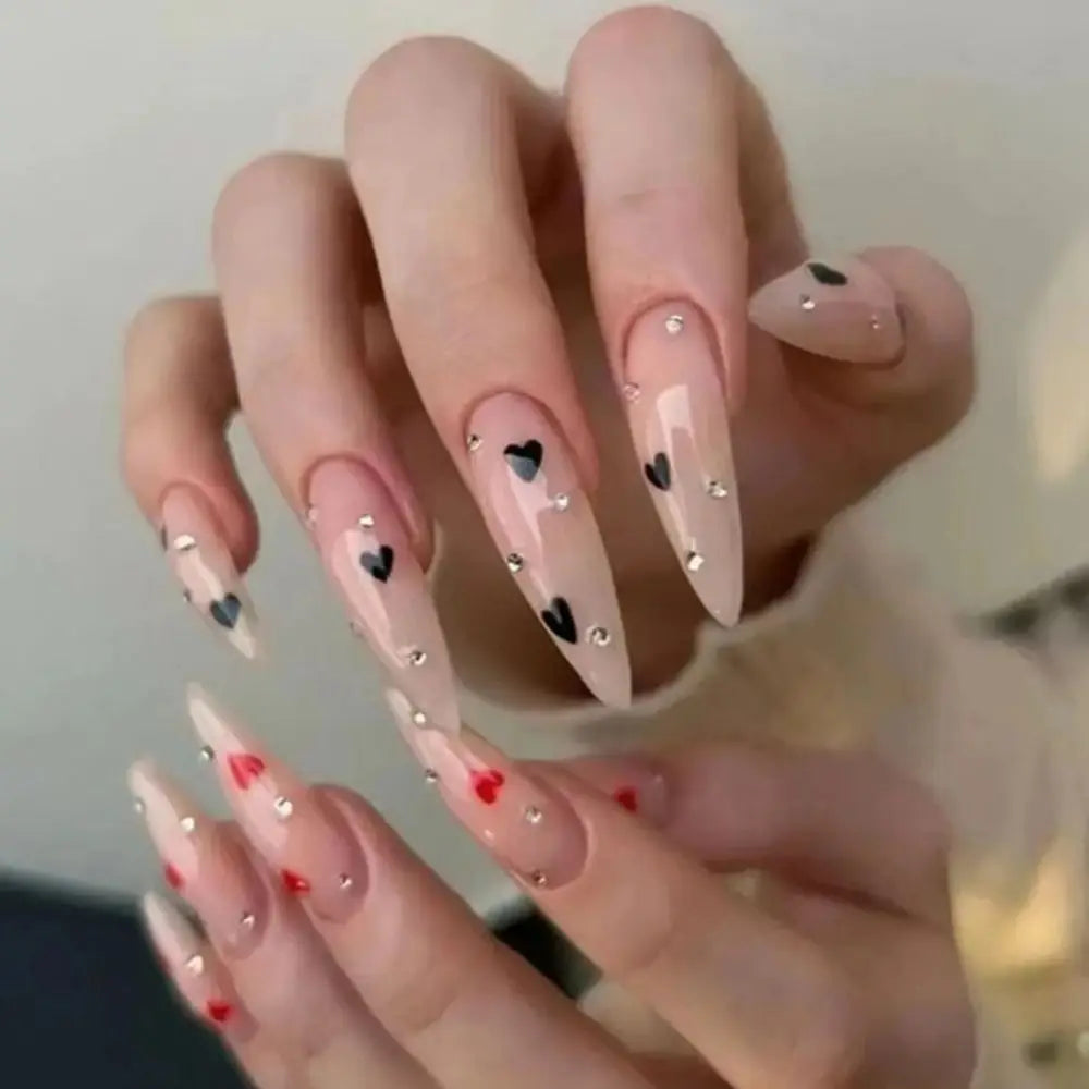 24PCS Stiletto French Fake Nails – White Edge, Aurora, Full Cover, Press-On, DIY Detachable