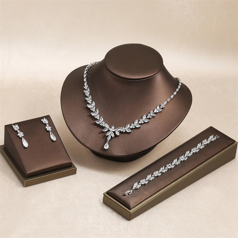 ZAKOL Luxury Cubic Zirconia Earrings & Necklace Set