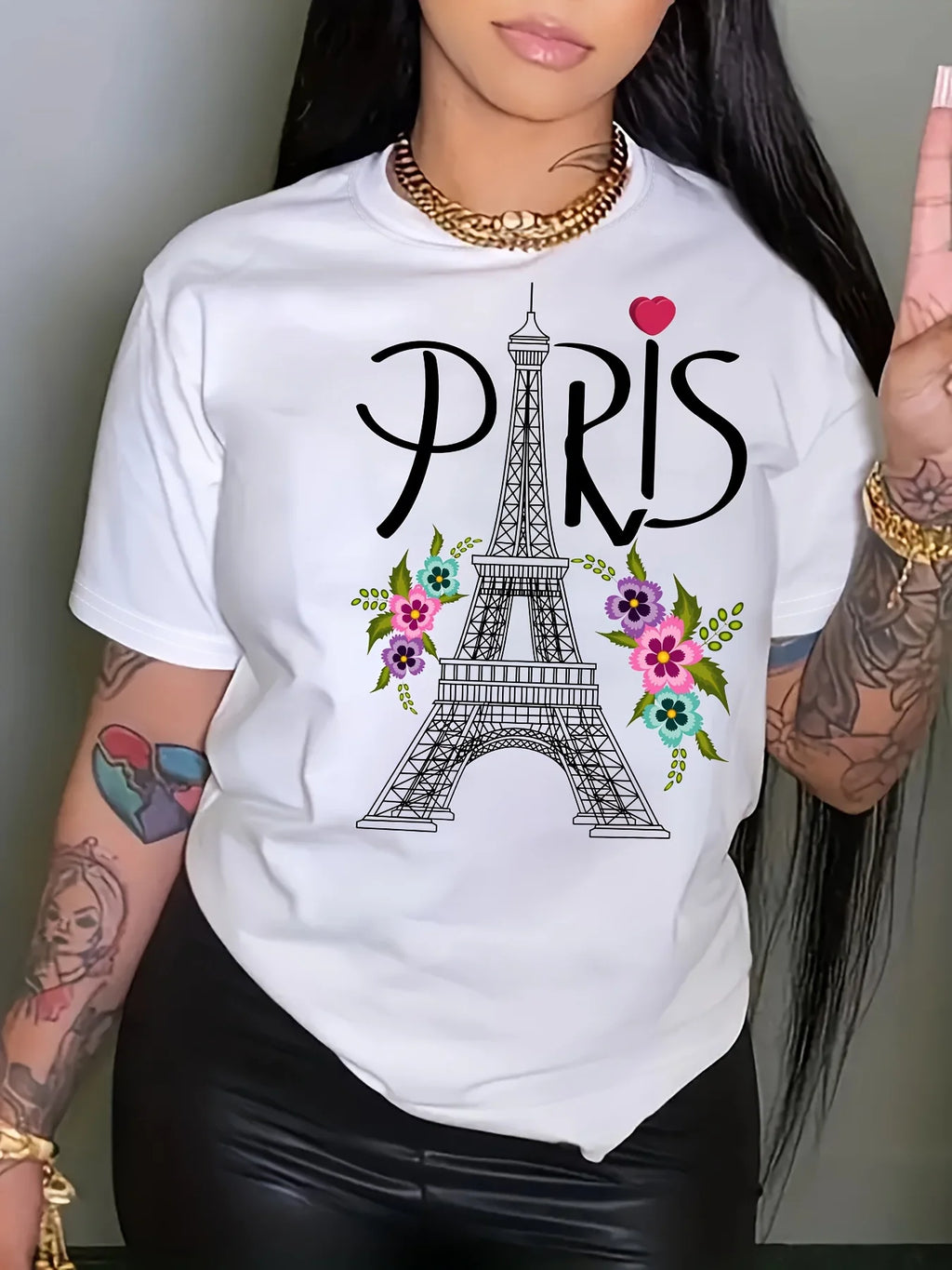 Paris Eiffel Tower Printed Women's Short-Sleeve Casual T-Shirt – Spring/Summer