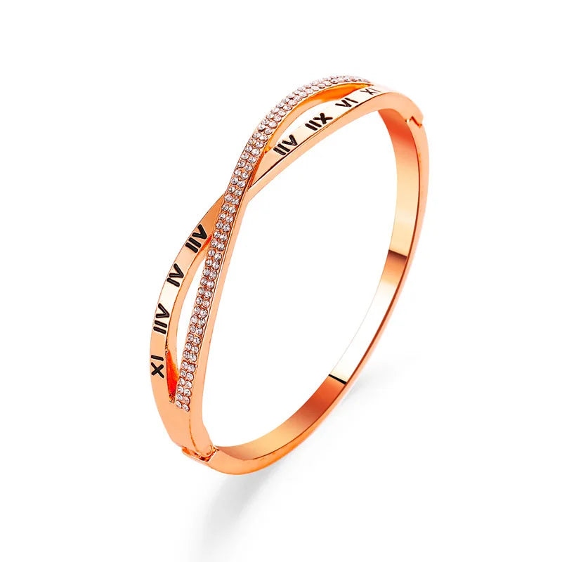 Classic Roman Numeral Cross Rhinestone Bracelet for Women