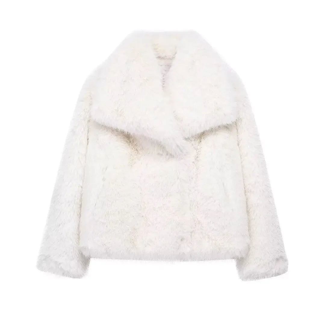 HXAO Manteau Femme – Fausse Fourrure, Fluffy, Automne/Hiver, Blanc/Rouge/Gris/Noir