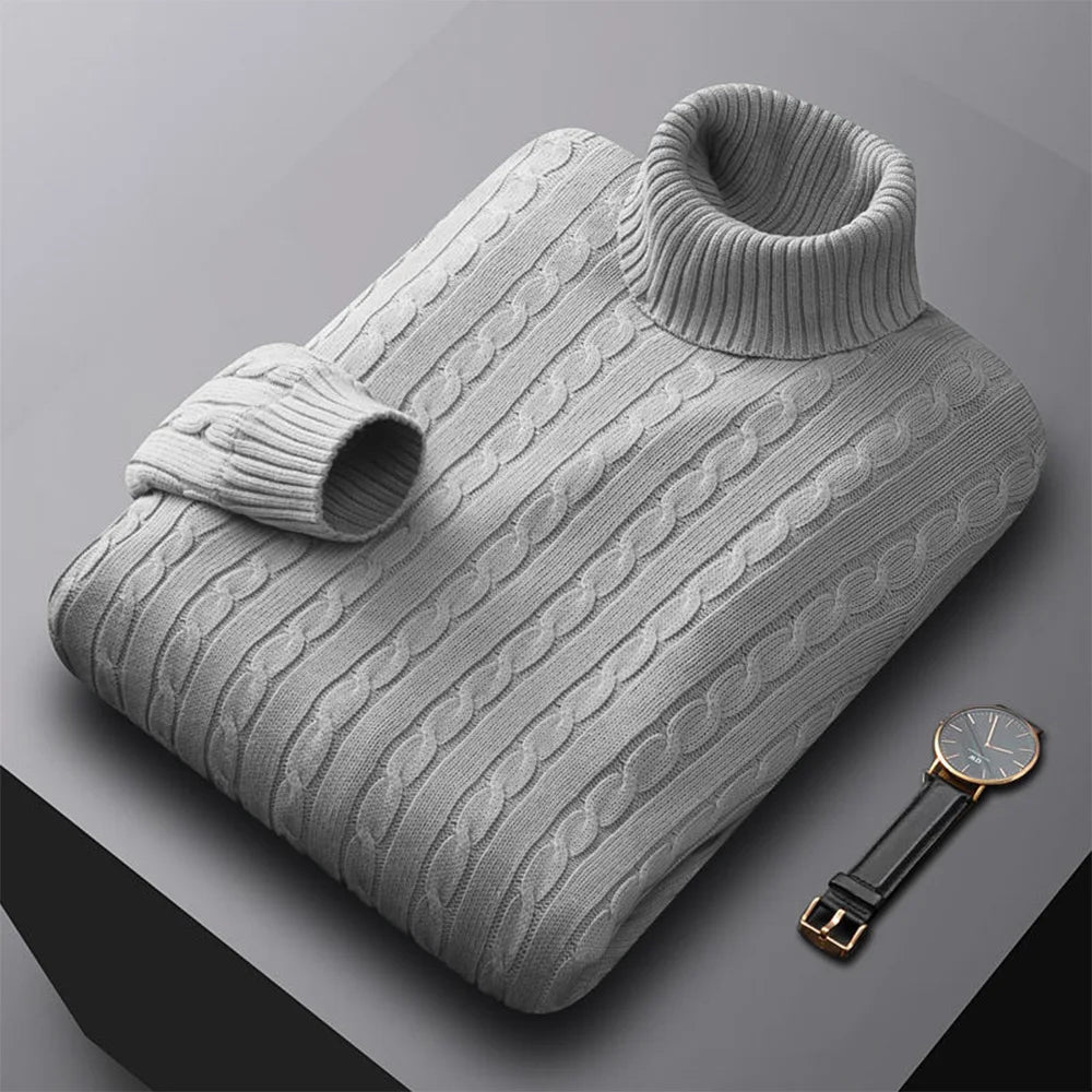 Men's Turtleneck Sweater – Solid Color, High Neck, Knitted, Casual, Fall/Winter