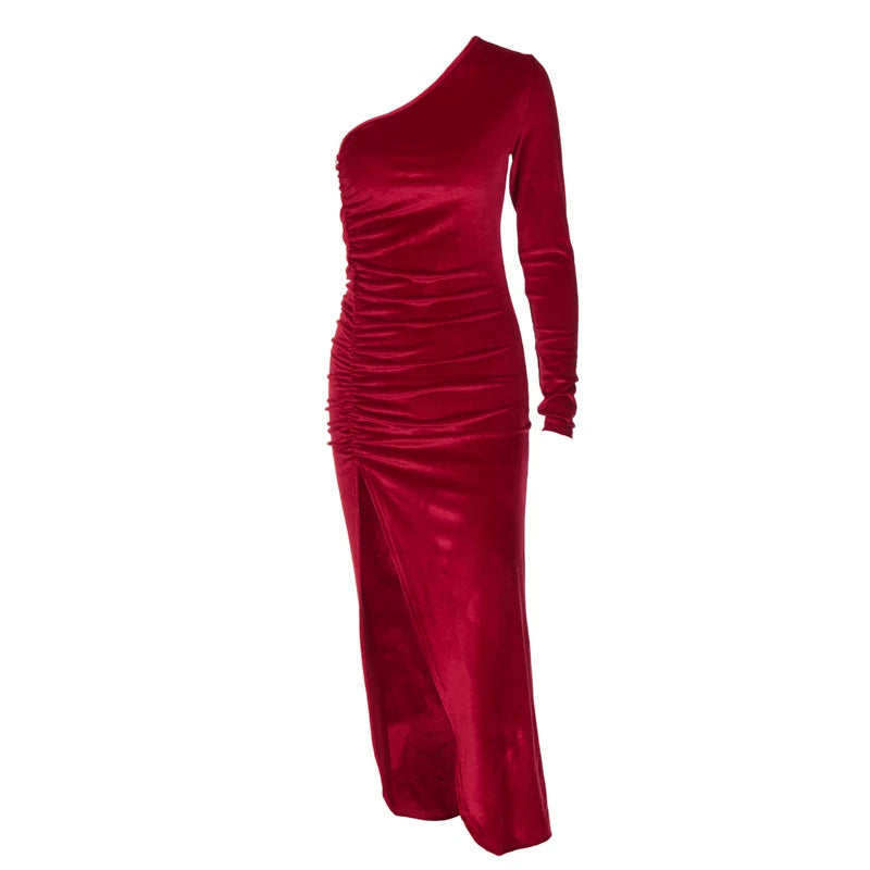 Women’s Velvet Long Sleeve Bodycon Midi Dress