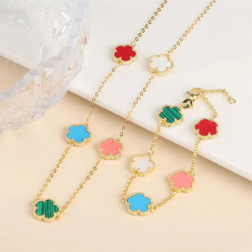 Five-Leaf Flower Jewelry Set – Bracelet & Necklace for Women