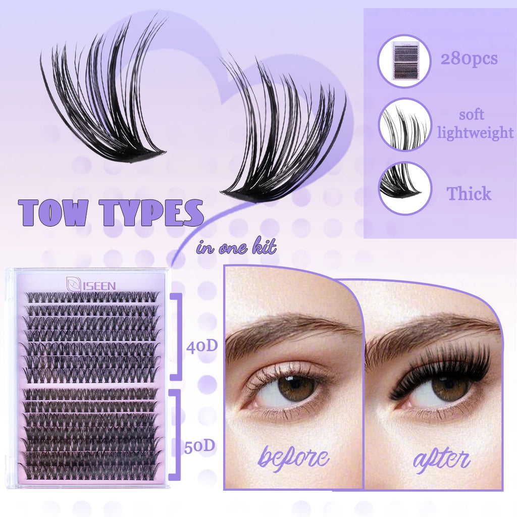 Lash Clusters Kit – 3 Styles, C Curl, Fluffy Soft Eyelashes, Includes Bond & Seal, Natural Look for Beginners
